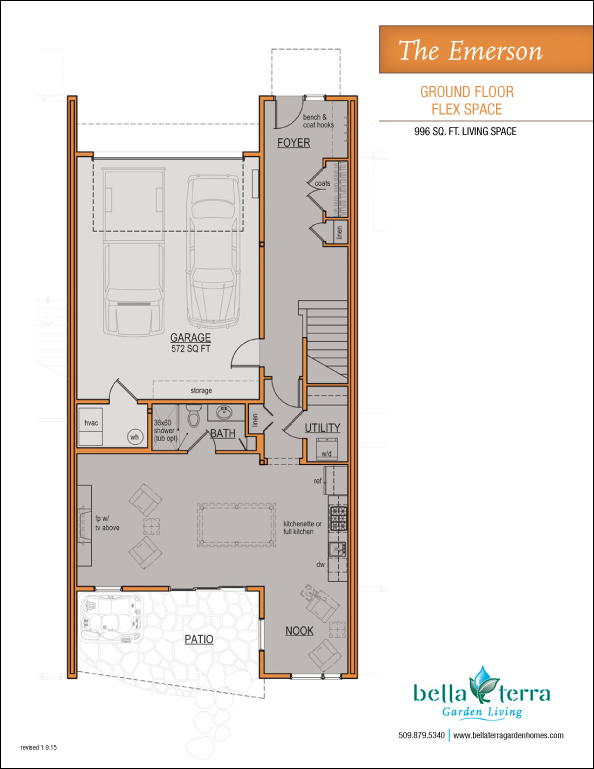 Emerson townhome ground floor plan includes flex space.